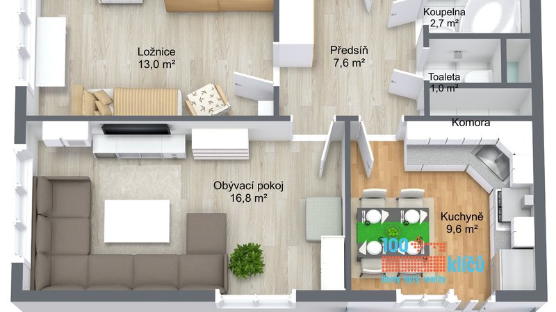 Varenská 2+1 - 1. Floor - 3D Floor Plan