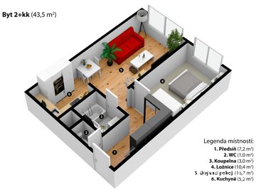 Prodej hezkého bytu na Praze 10, ul. Boloňská, 2+kk, 43m²