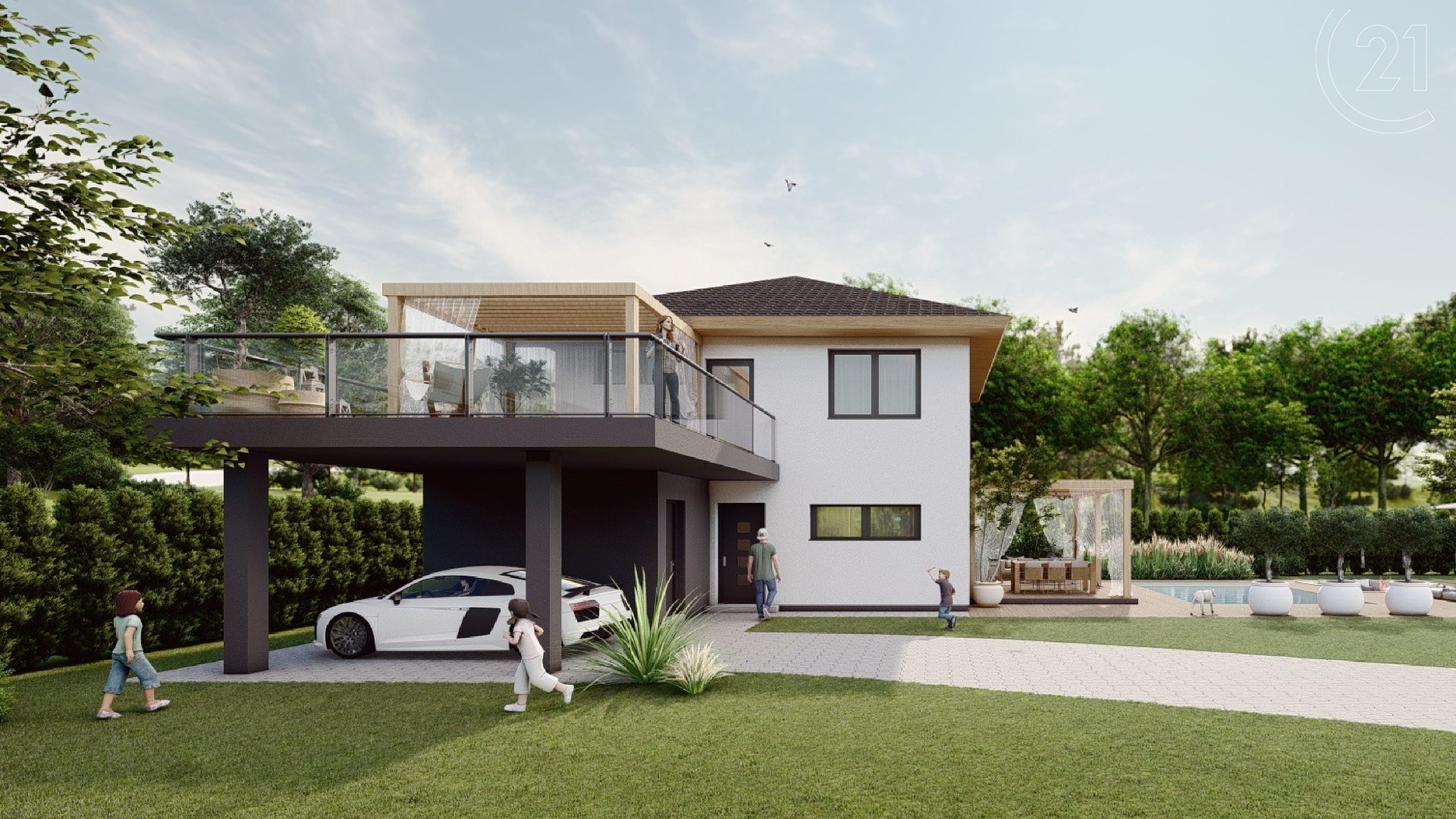Novostavba rodinného domu, 4+1 s balkonem, terasou a stáním pro auto, Milíkov