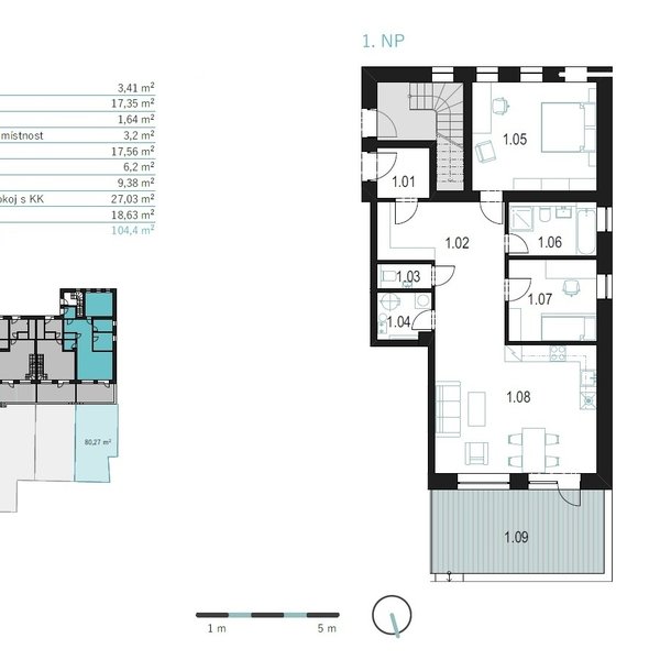 Prostorný byt 3+kk, 104 m2, s terasou a zahradou v Jablonci nad Nisou - Kokonín