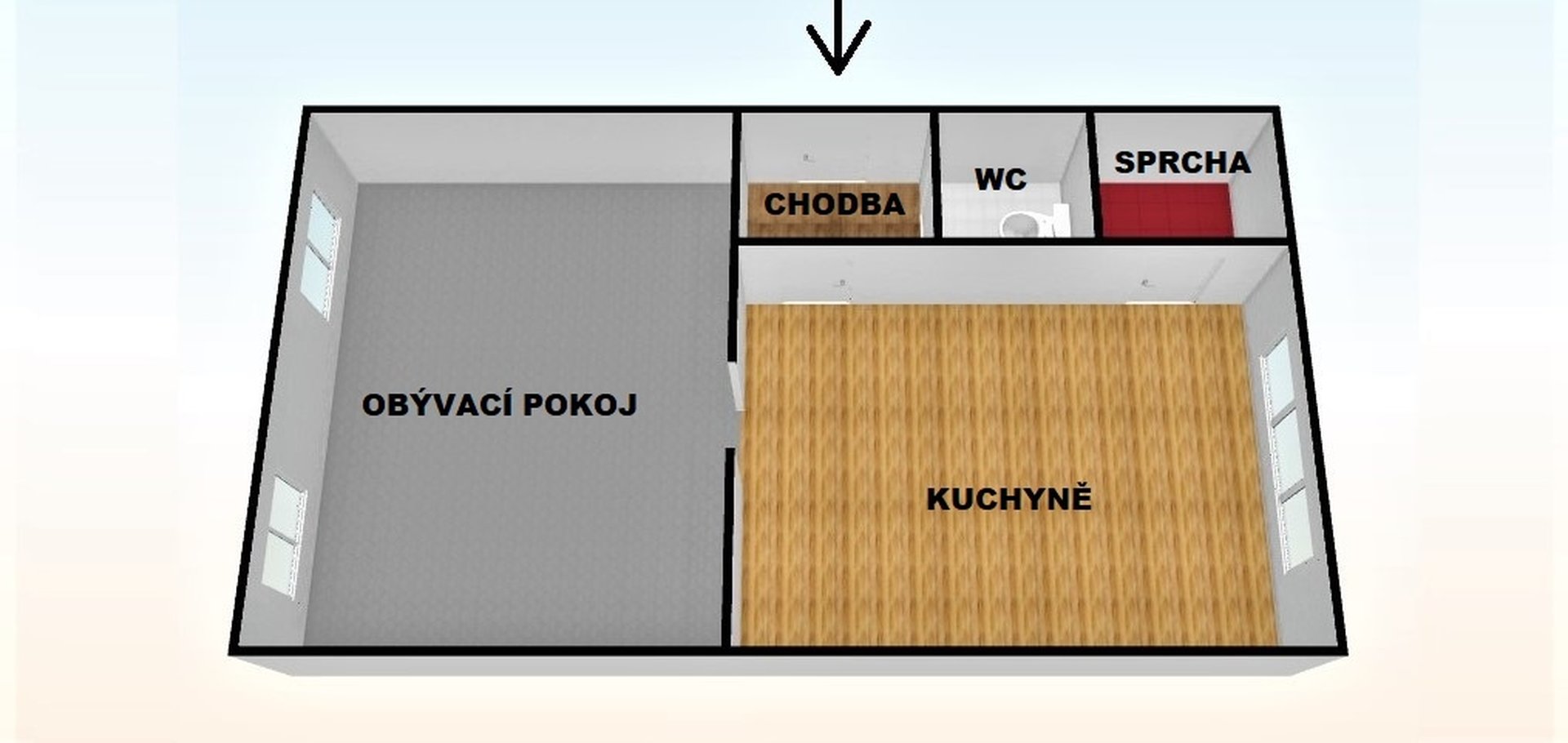 Dlouhodobý pronájem bytu 1+1, 40 m², v centru města Tábor - Bílkova ulice
