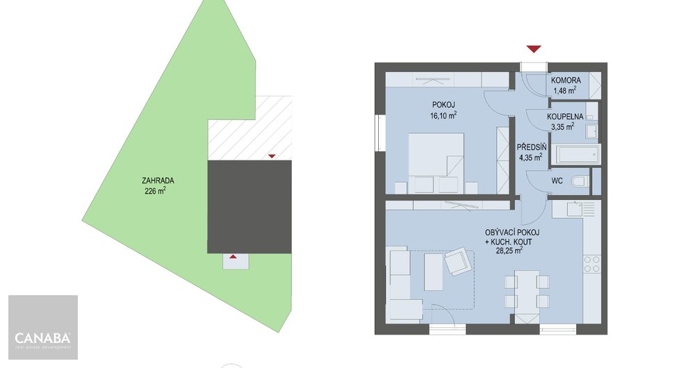 Prodej bytu 2+kk 55 m2/ zahrada 226 m2