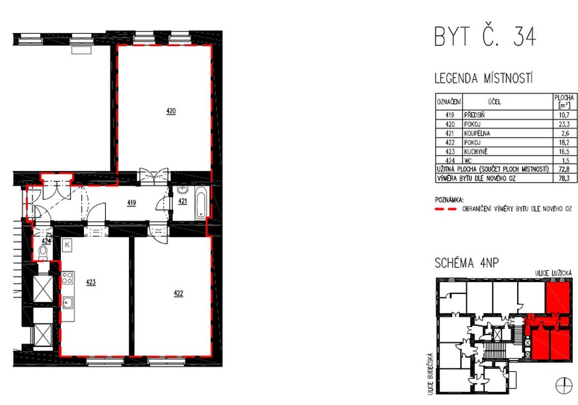 Продажа, 2-х комнатные квартиры (3+кк), 72 m² - Praha