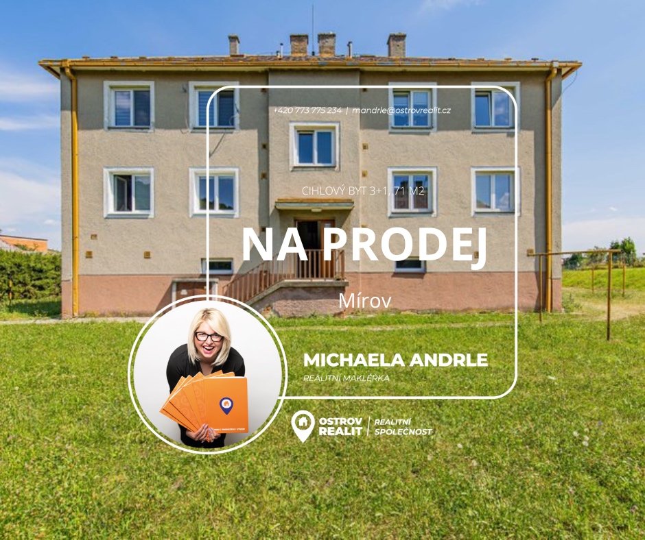 Prodej, cihlový byt 3+1, 71 m2, s vlastní zahradou 157 m2, obec Mírov