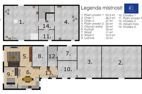 Dům 2 - legenda místností